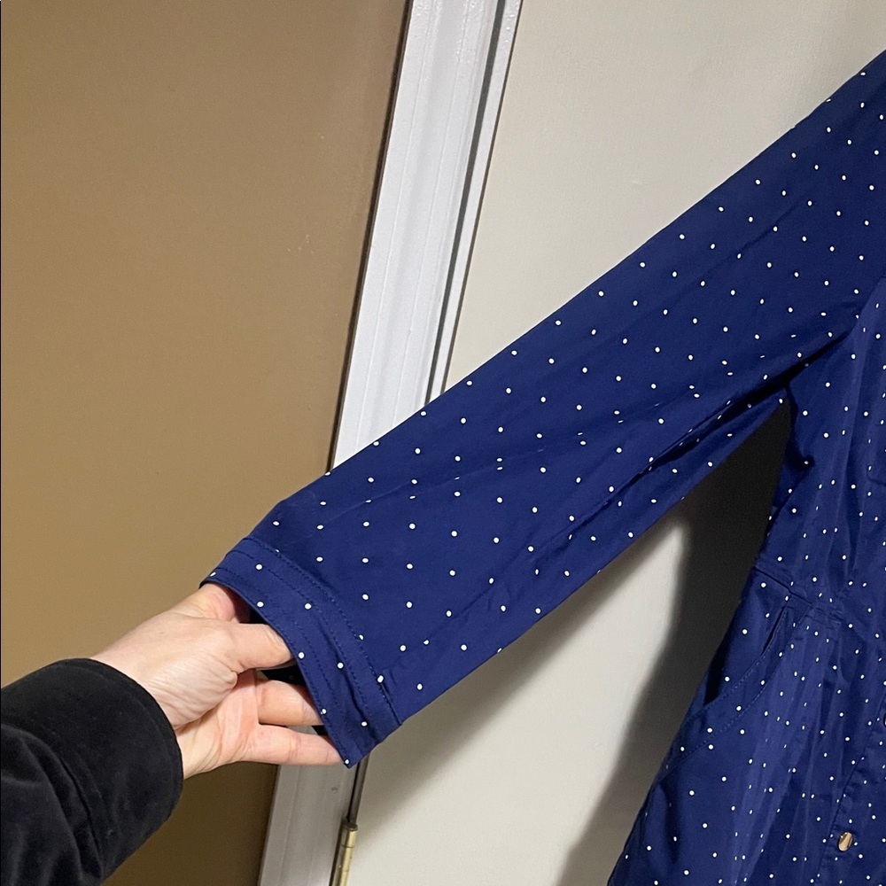 NWOT Chico's Luxe Twill Stylish Navy Blue With White Polka Dot Utility Jacket - Picture 7 of 15
